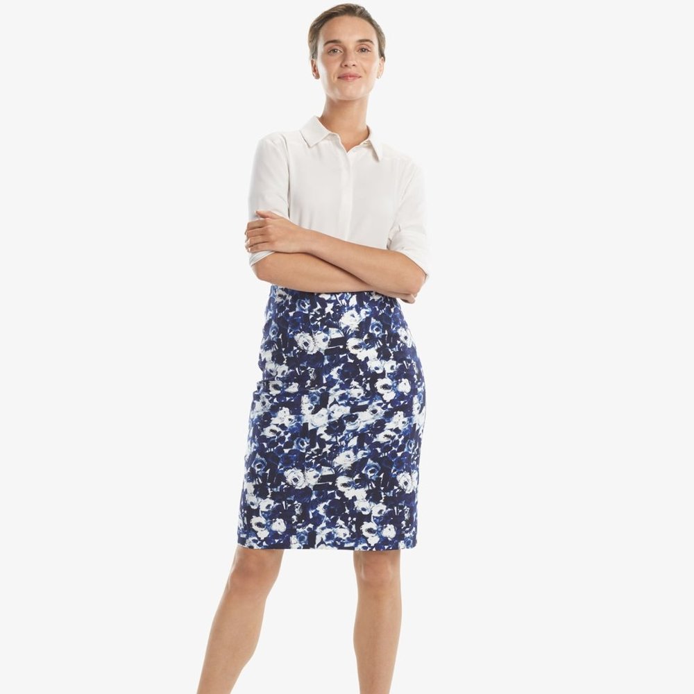 NWT MM Lafleur The Cobble Hill Skirt Floral Cotton in Blue / Ivory